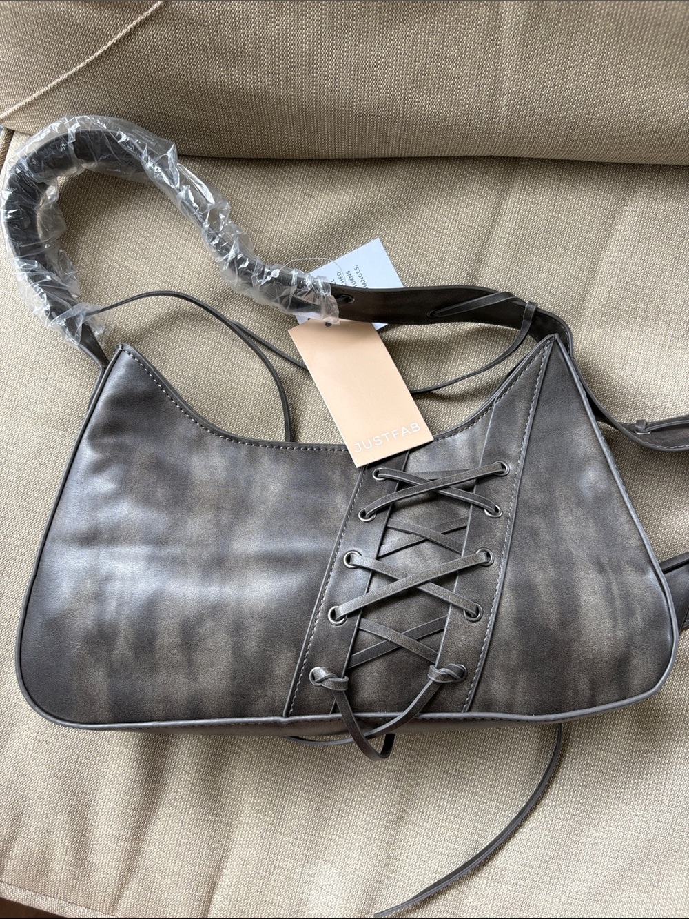 JustFab Metallic Brown Lace-Up Shoulder Bag